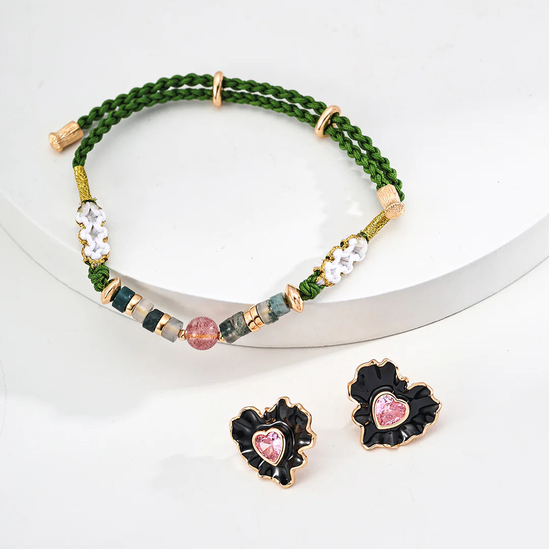 Minimalist Chinese Style Enamel and Zircon Earrings