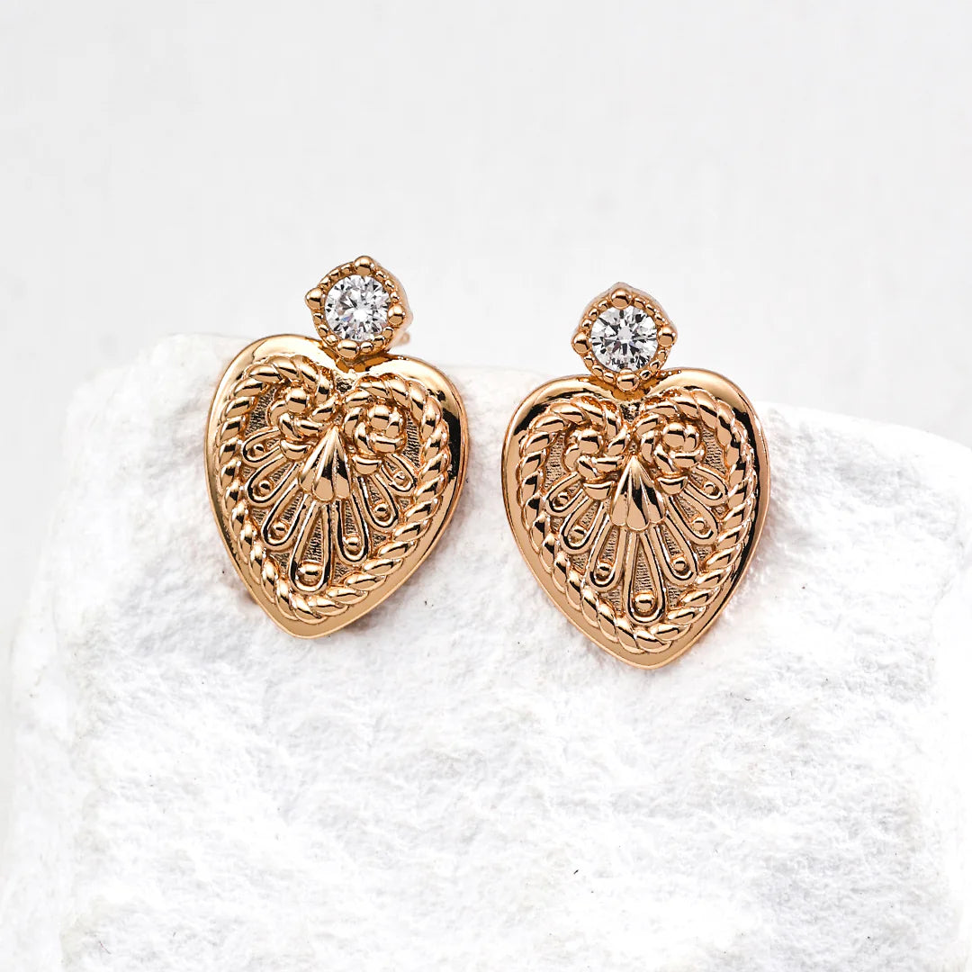 Heart Vintage-Inspired Zirconia Earrings