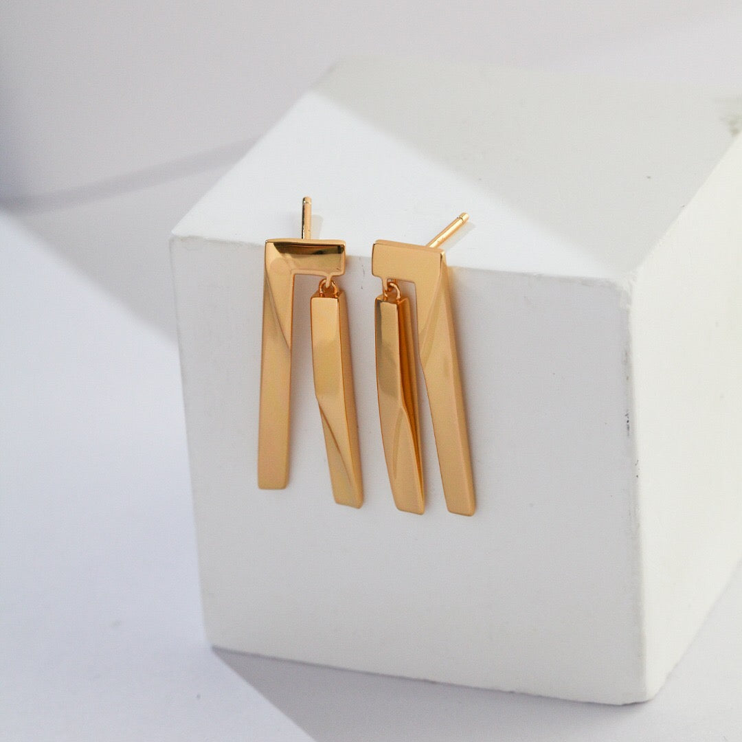 Geometric Sculpture Bar Earrings