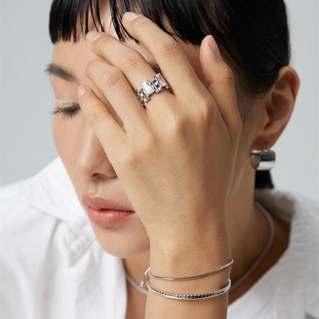 Irregular Rectangular Zircon Open Ring