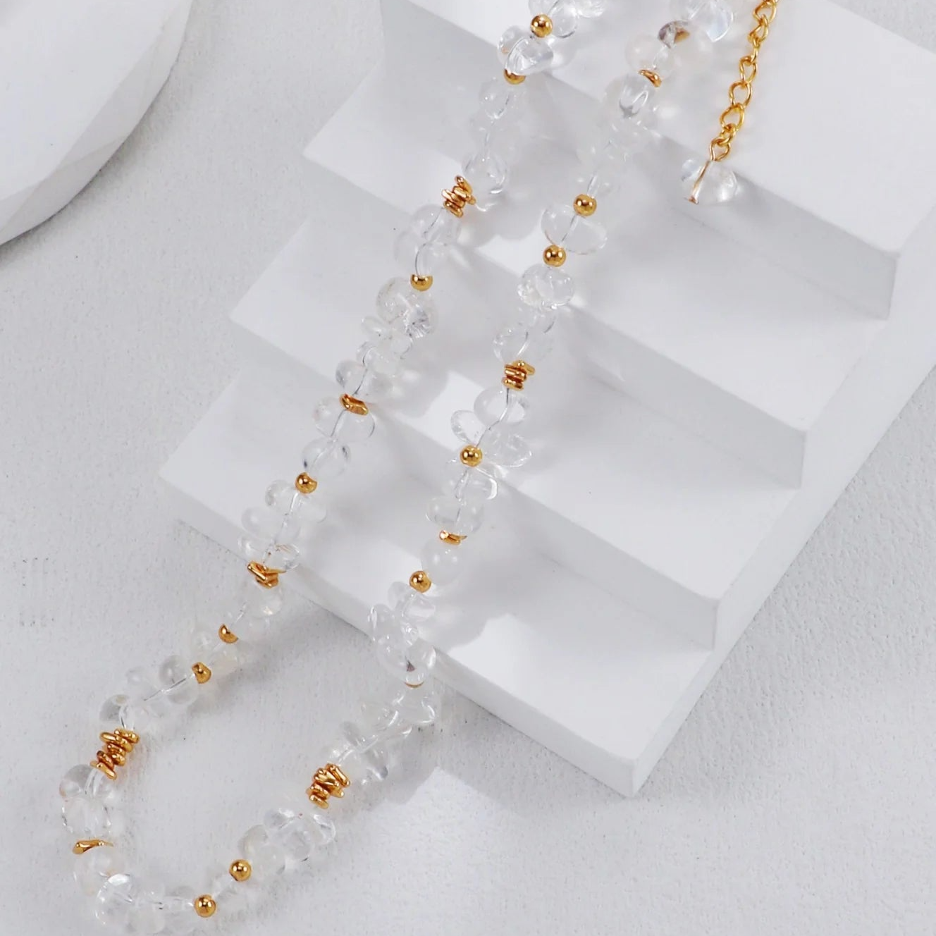 Gold Beads and White Crystal Necklace