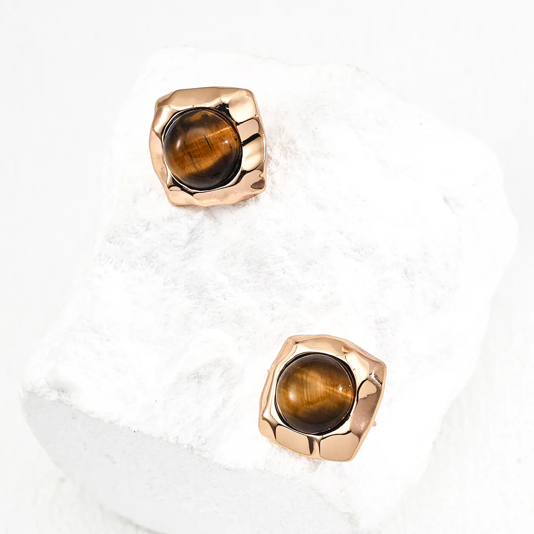 Minimalist Natural Tiger Eye Earrings