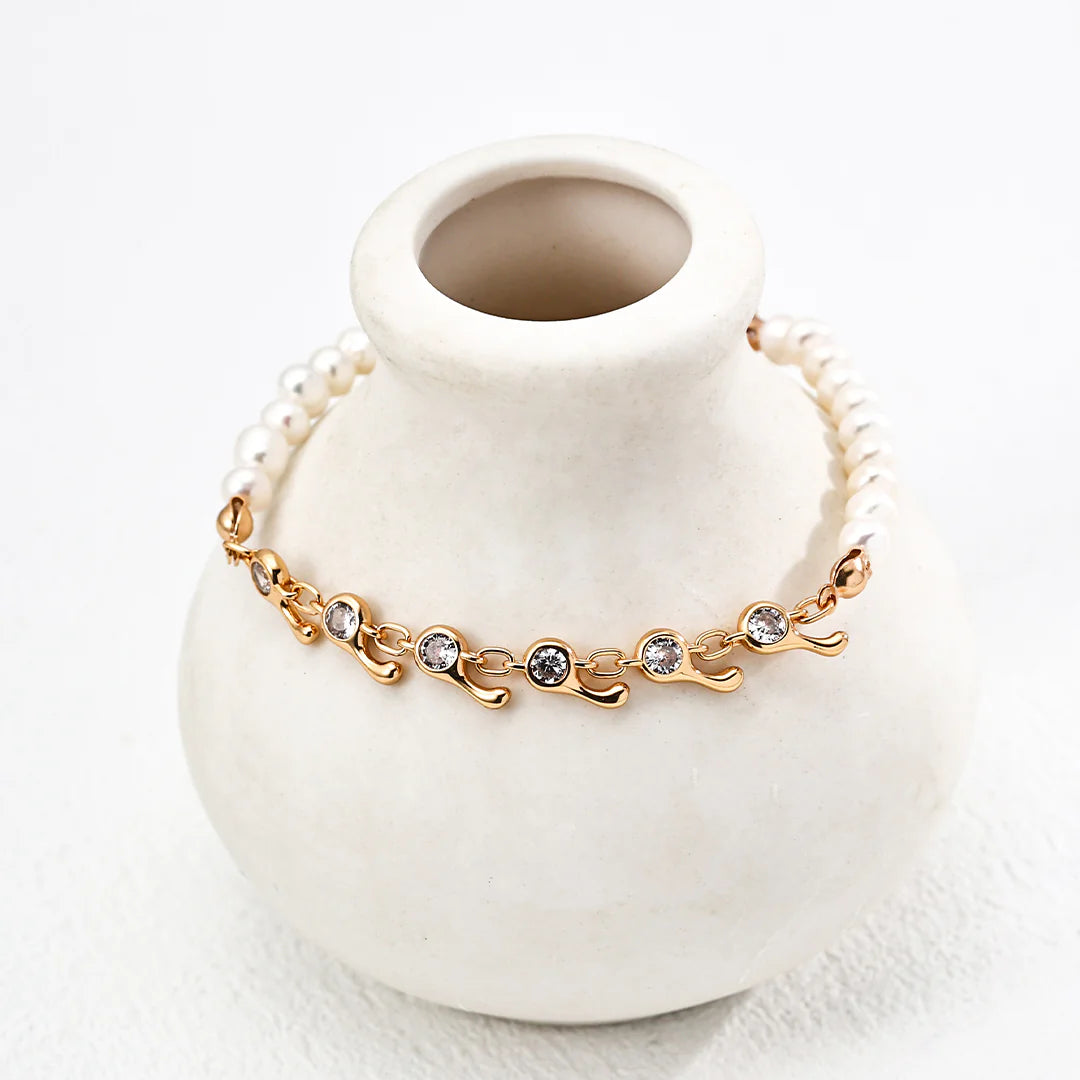 Vintage Natural Pearl Zircon Bracelet