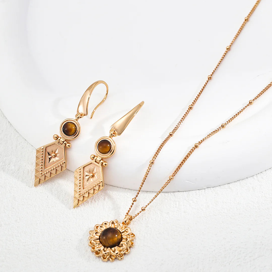 Geometric Vintage Tiger's Eye Earrings