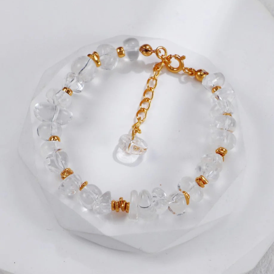 Gold Beads and White Crystal Bracelet