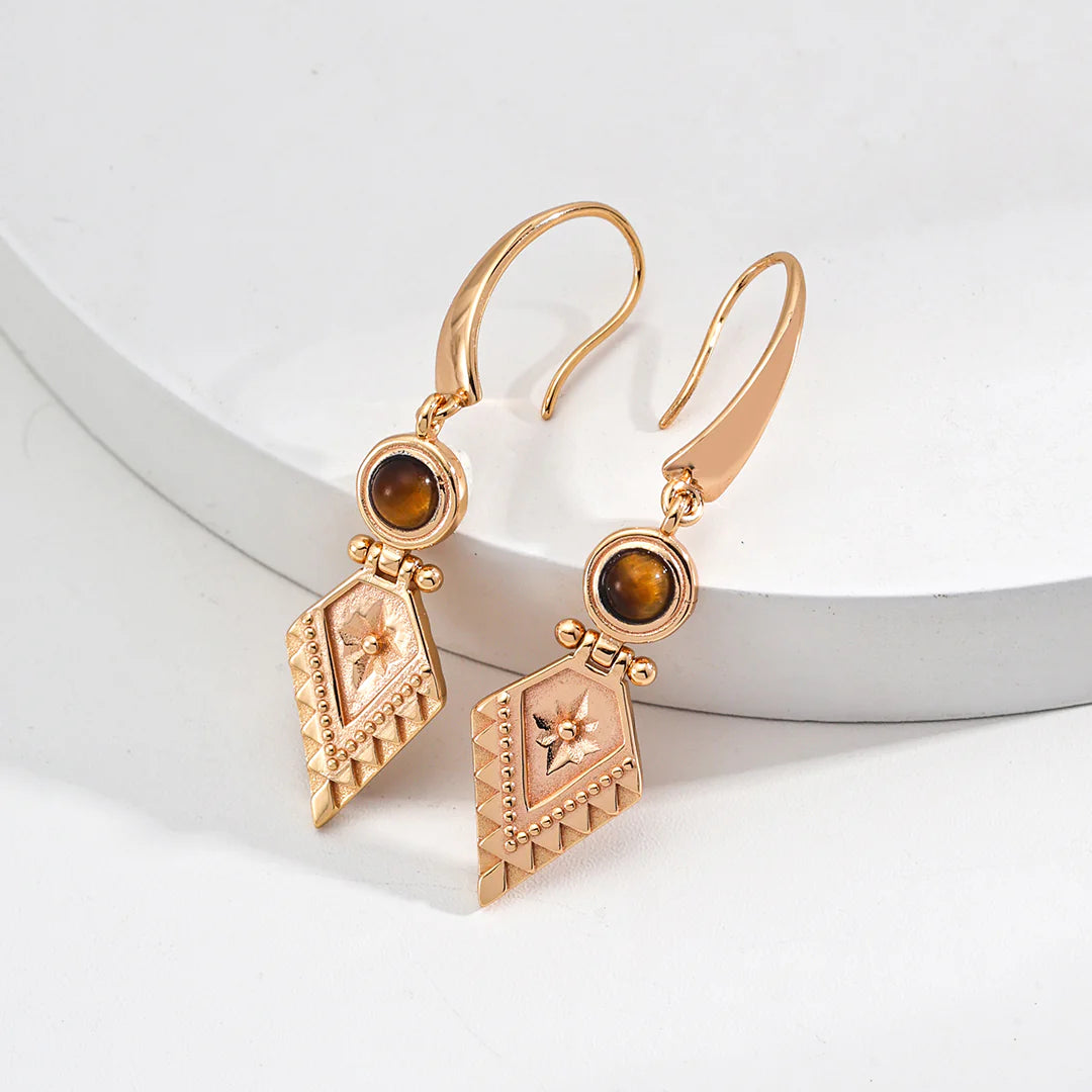 Geometric Vintage Tiger's Eye Earrings
