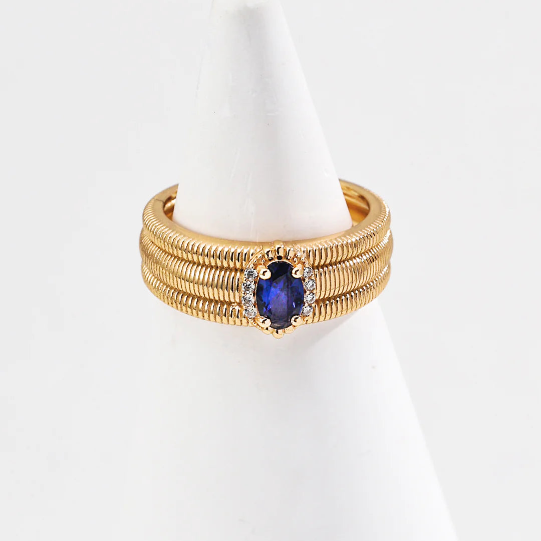 Textured Band Sapphire Zircon Ring