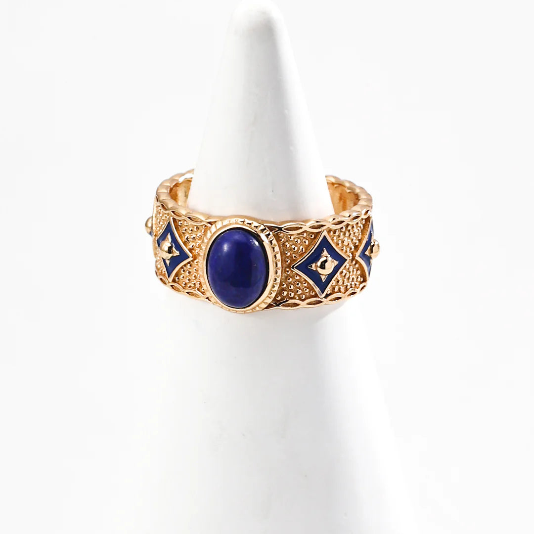 Blue Drip Glaze Lapis Lazuli / Mother-Of-Pearl Ring