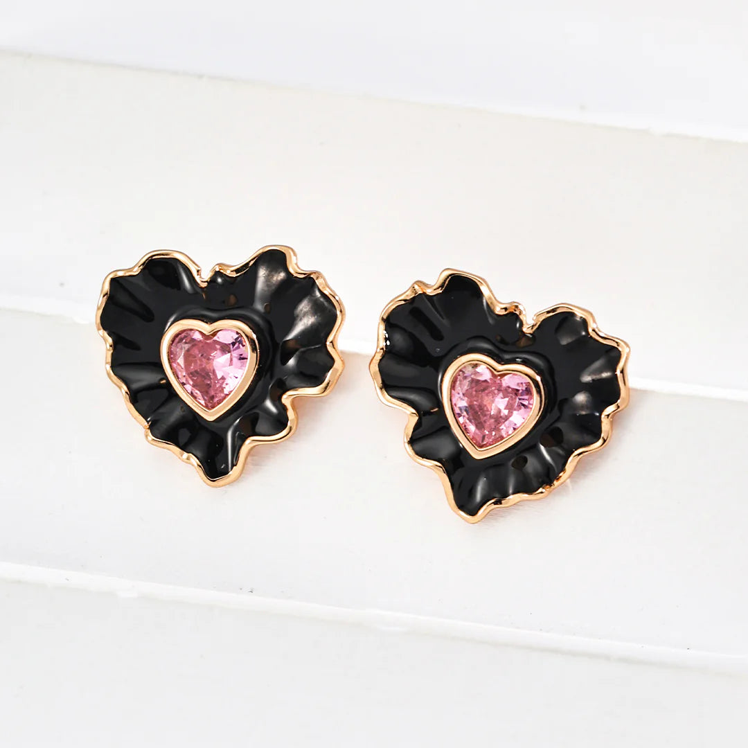 Minimalist Chinese Style Enamel and Zircon Earrings