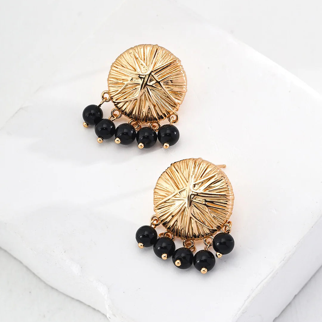 Round Black Onyx Drop Earrings