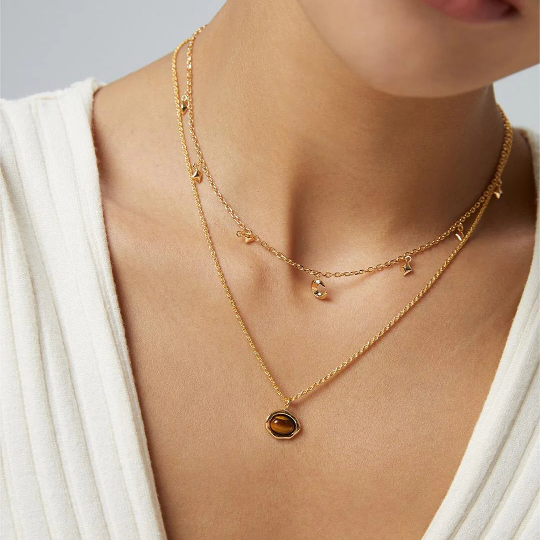 Natural Tiger's Eye / Malachite Stone Necklace