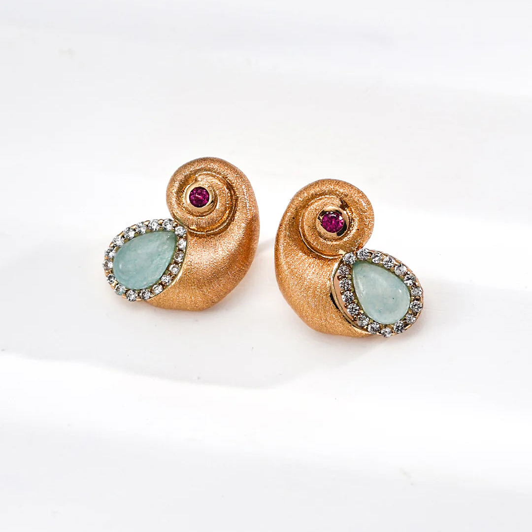 Nautilus Shell Zircon Stud Earrings