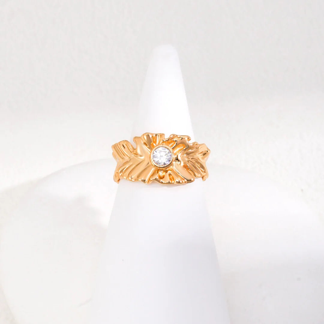 Leaf Zircon Band Open Ring