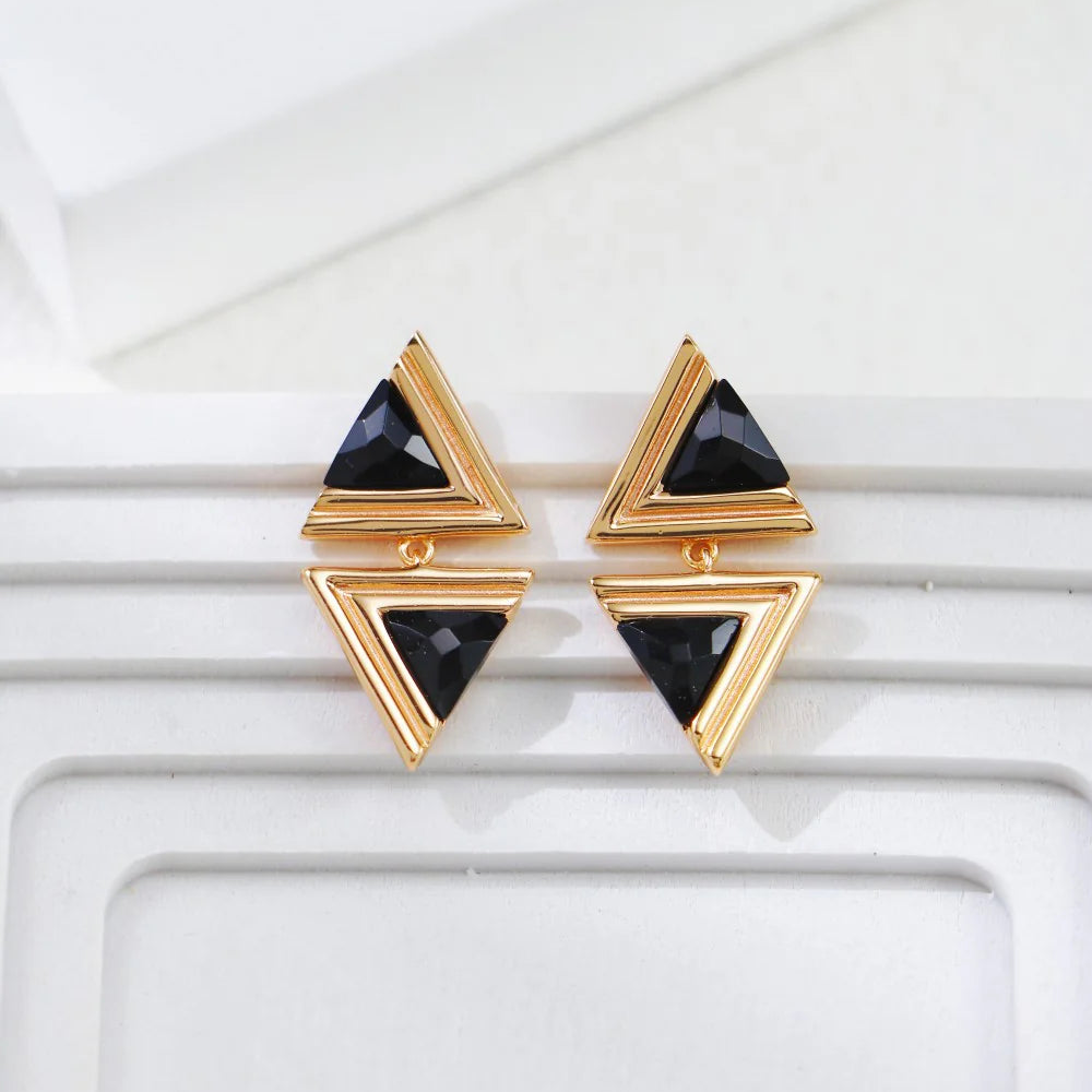 Triangle Black Onyx Fashion Earrings