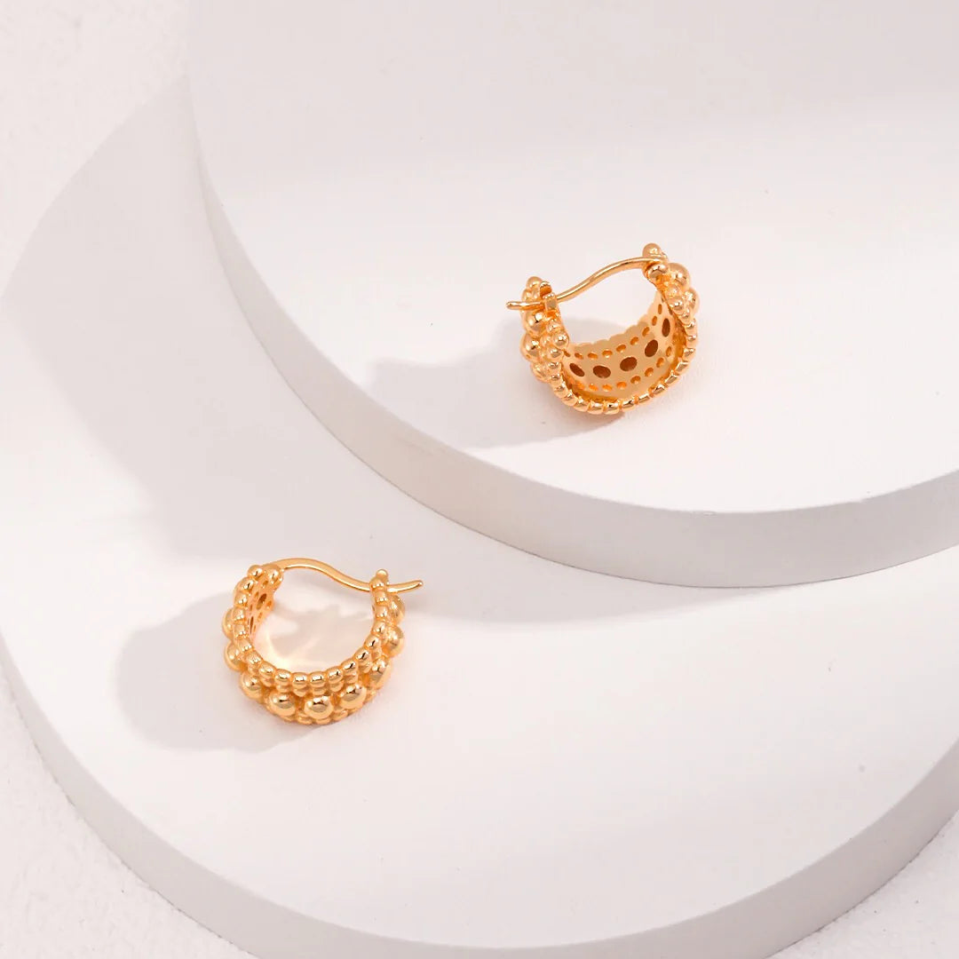 Gold Bead Huggie Hoops Earring