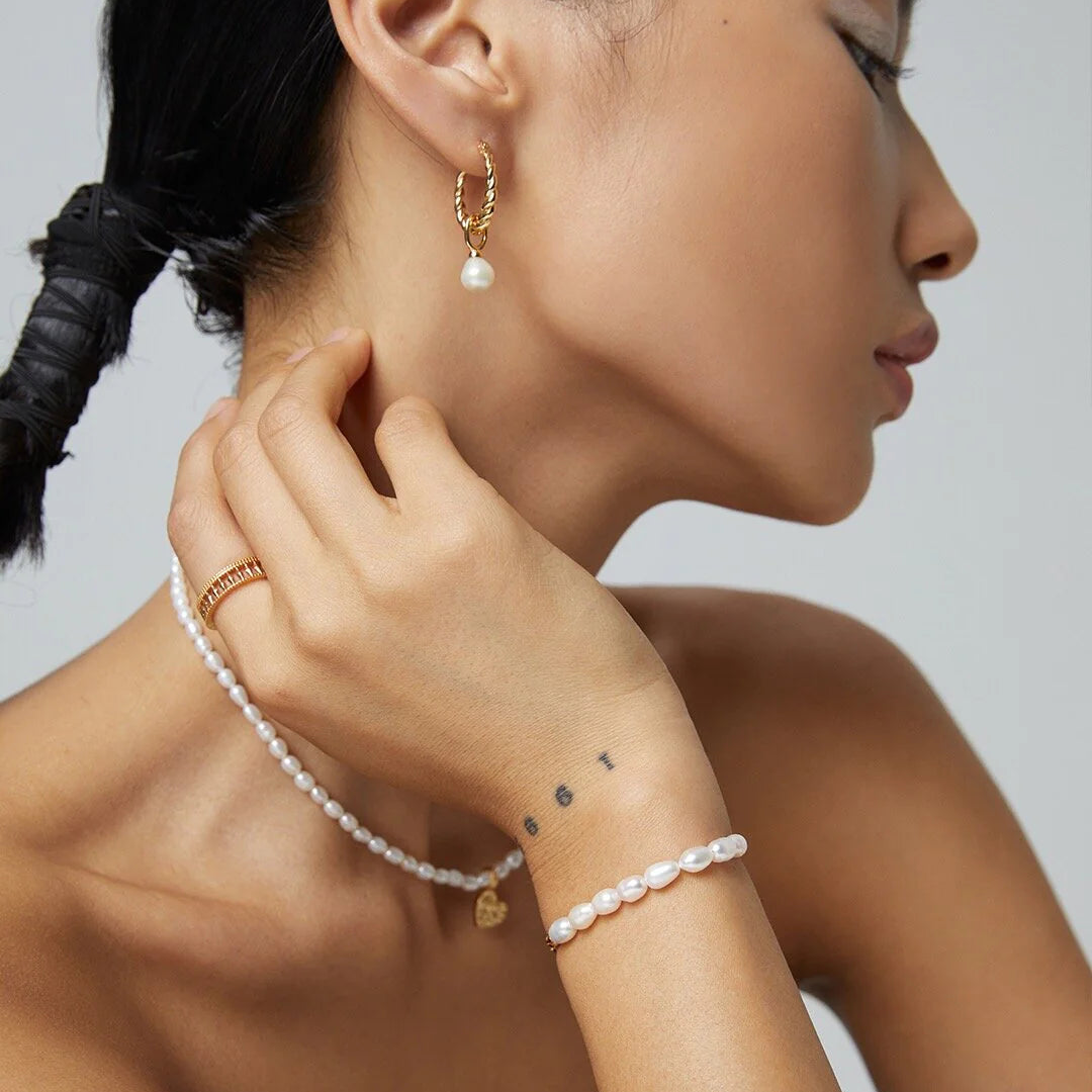 French Twisted Pearl Hoop Earrings
