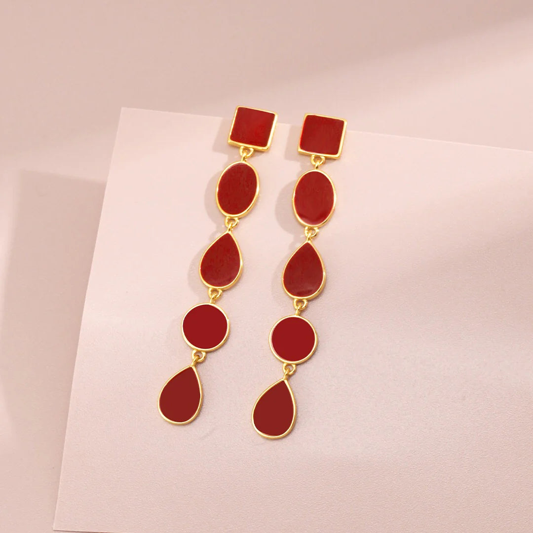 Long Red Drip Glaze Dangle Earrings