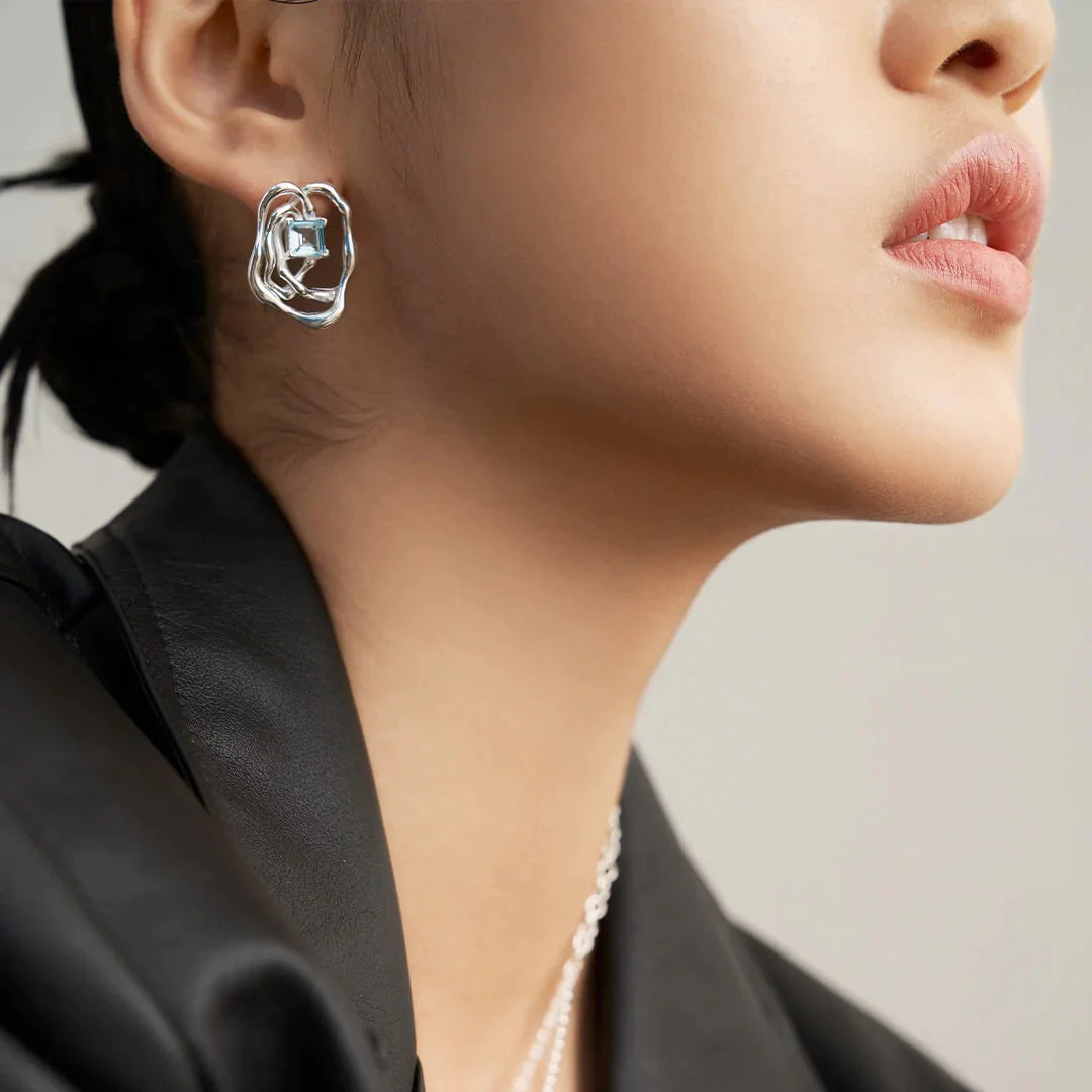Blue Topaz Statement Earrings