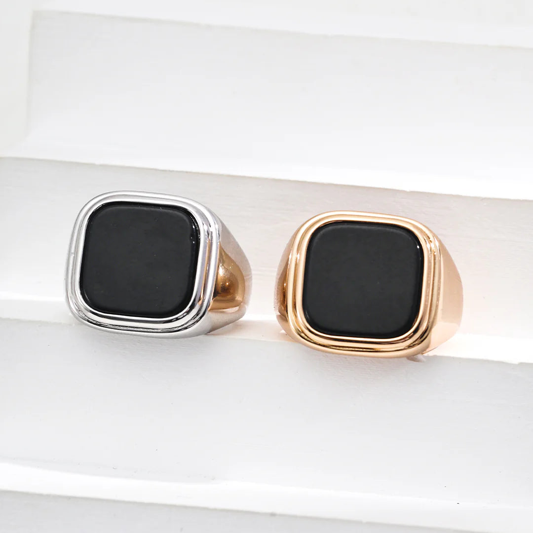 Simple Square Black Onyx Ring