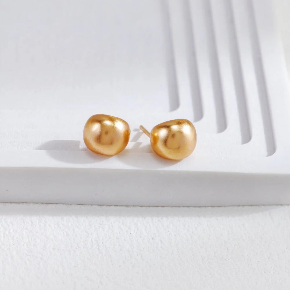 Gold-Plated Brushed Spherical Stud Earrings