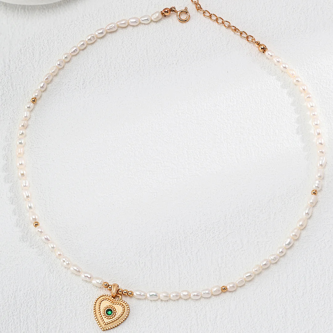 Natural Pearl Heart Shaped Zirconia Pendant Necklace