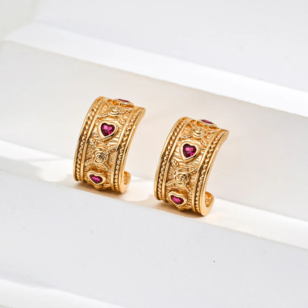 Vintage Heart-Shaped Zircon Earrings