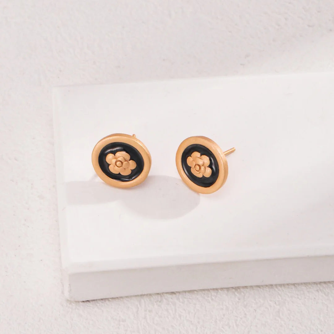 Camellia Drop Glaze Stud Earrings