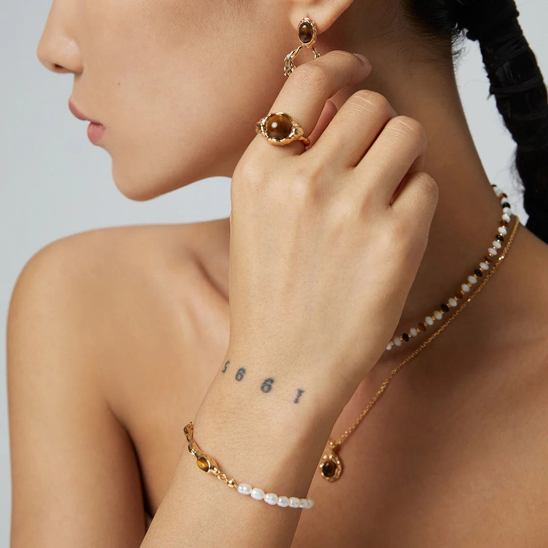 Tiger Eye Stone Pearl Bracelet