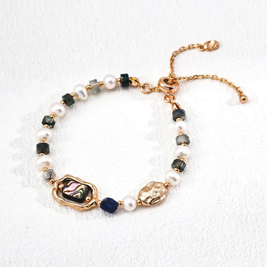 Natural Pearl Lapis Lazuli and Agate Bracelet