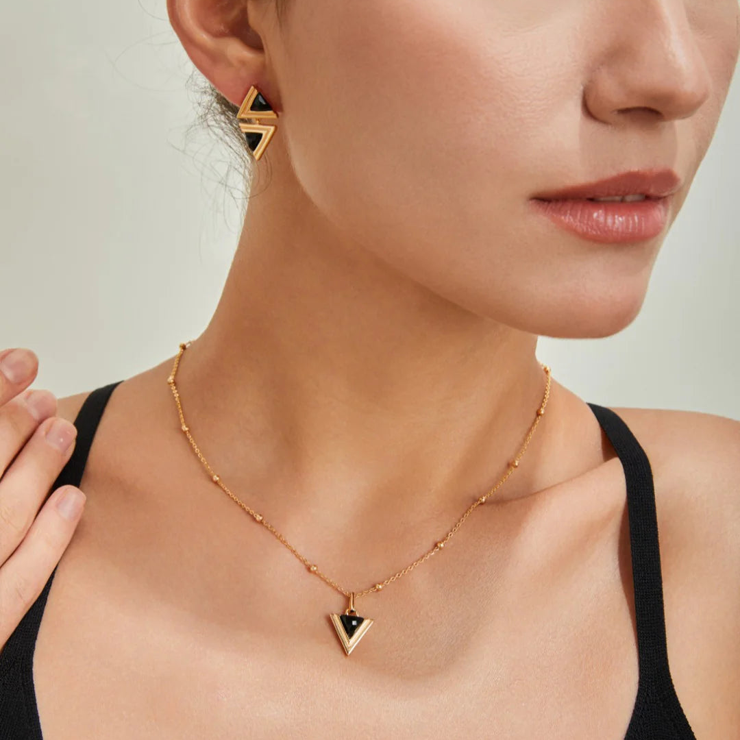 Triangle Black Onyx Fashion Earrings