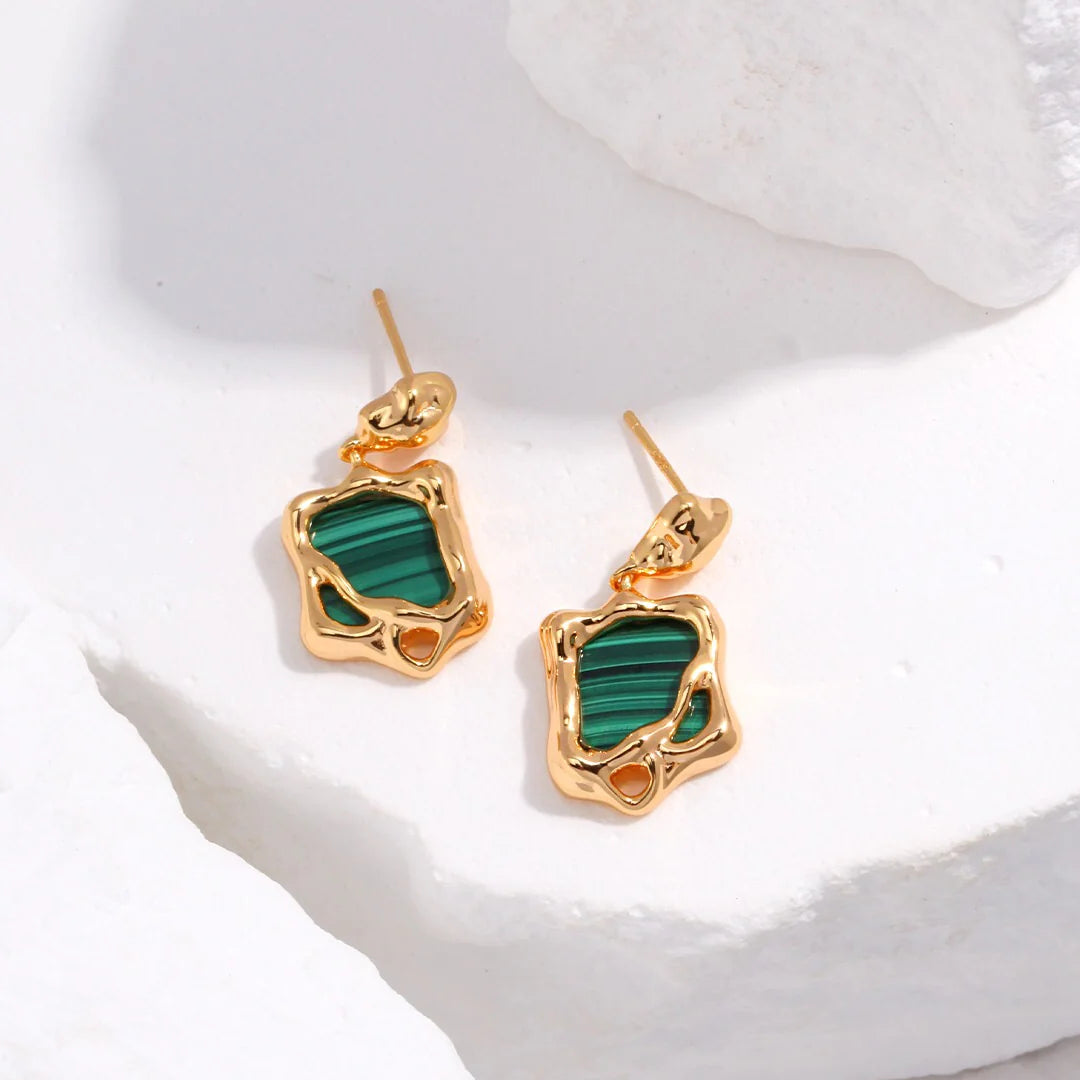 Malachite Stone Dangle Earrings