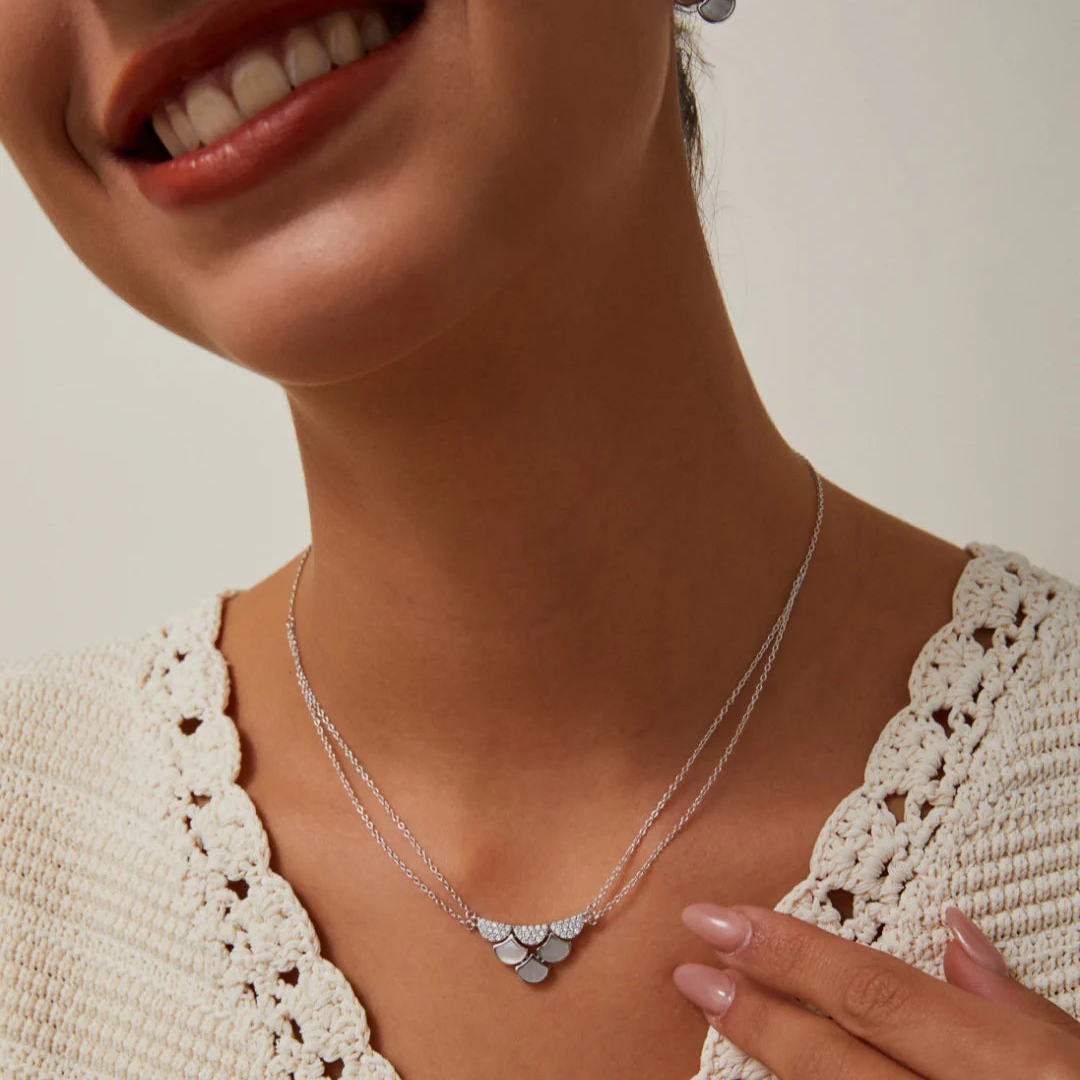 White Shell Zircon Double-Layer Necklace