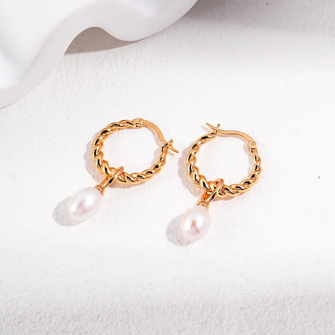 French Twisted Pearl Hoop Earrings
