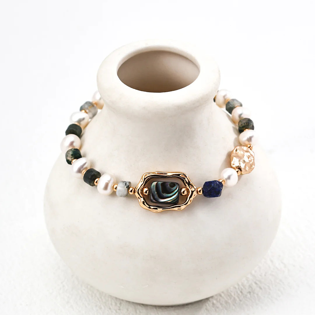 Natural Pearl Lapis Lazuli and Agate Bracelet