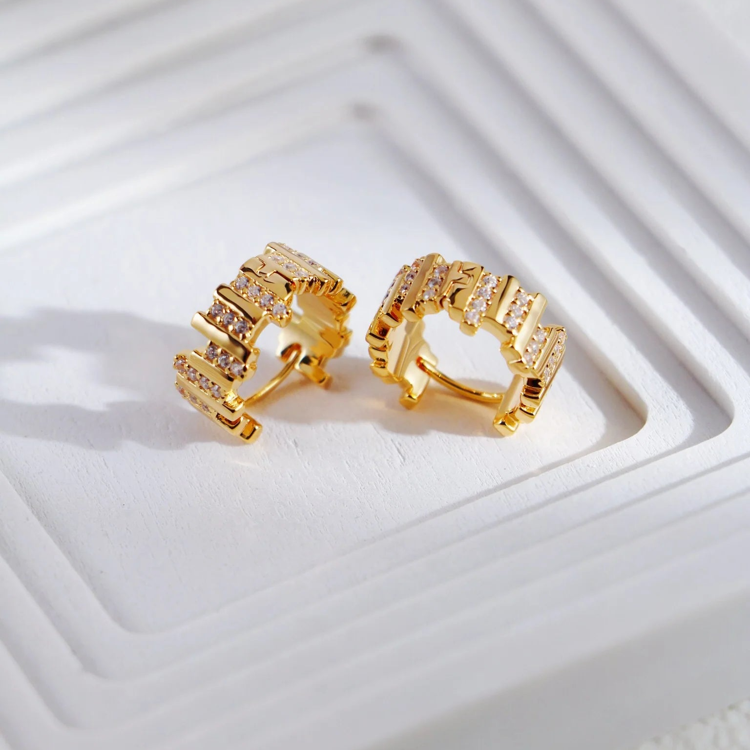Wave Zircon Hoop Huggie Earrings