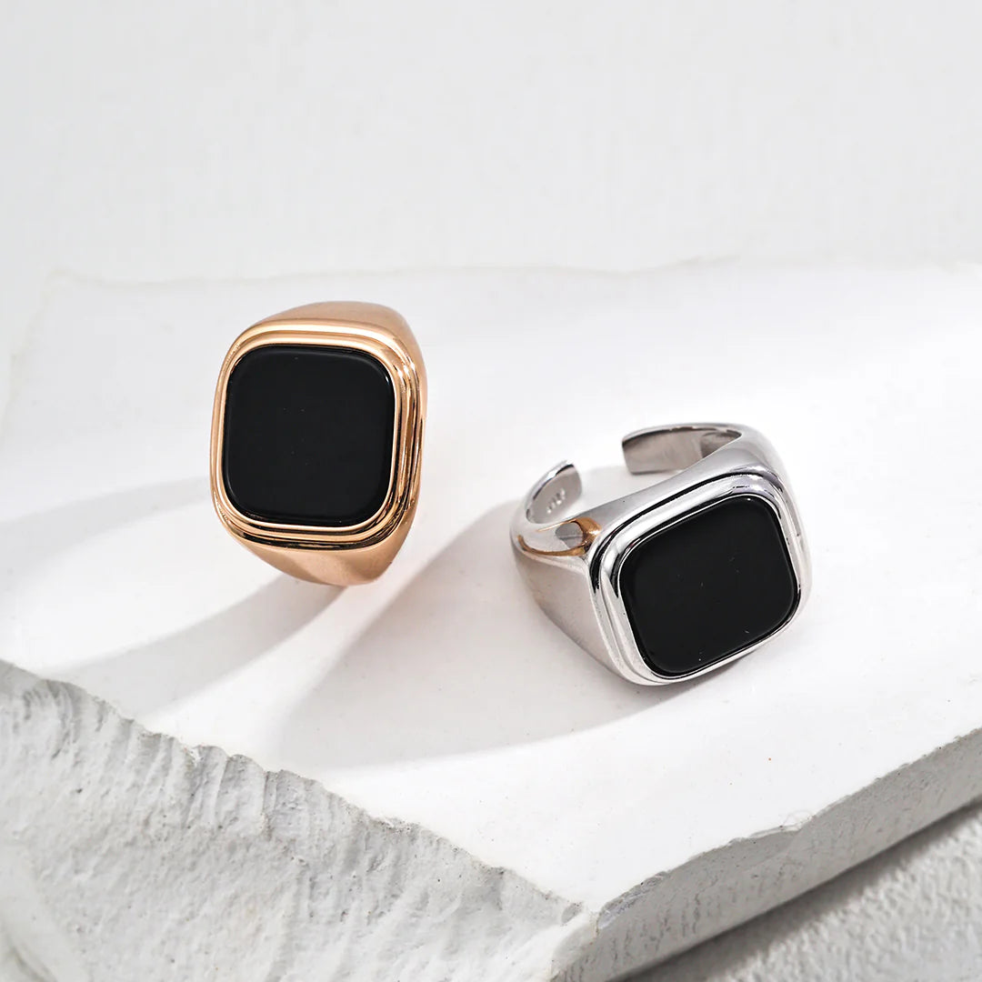 Simple Square Black Onyx Ring
