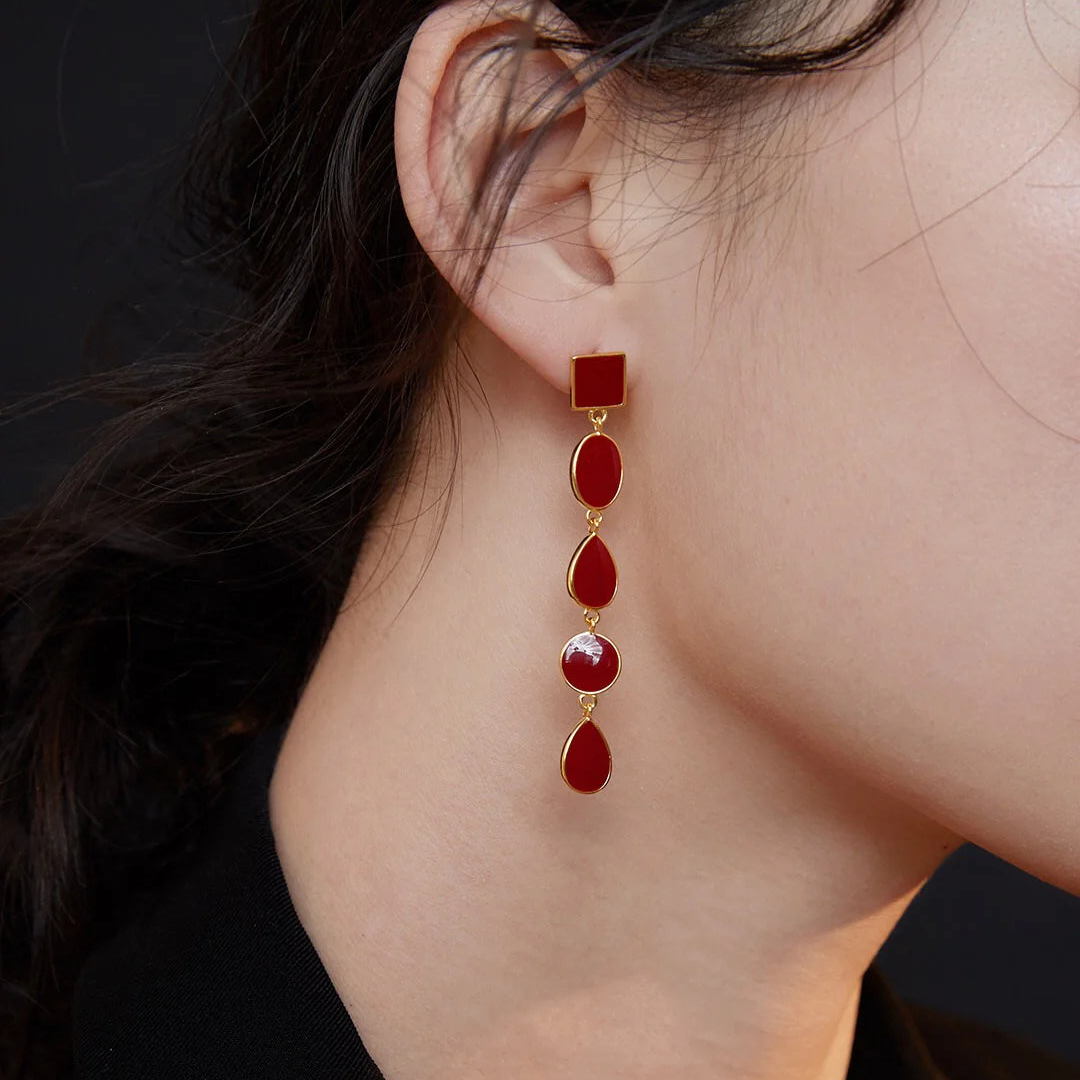 Long Red Drip Glaze Dangle Earrings