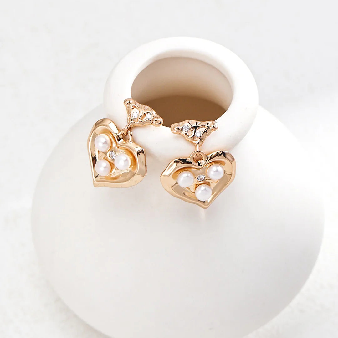 Heart Freshwater Pearl Dangle Earrings