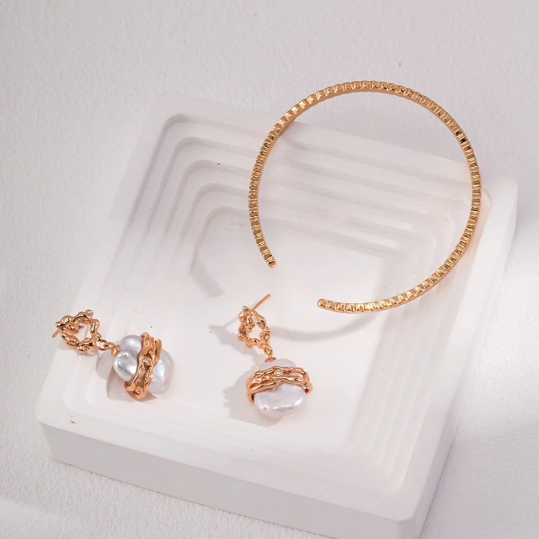 Rectangle Freshwater Pearl Earrings