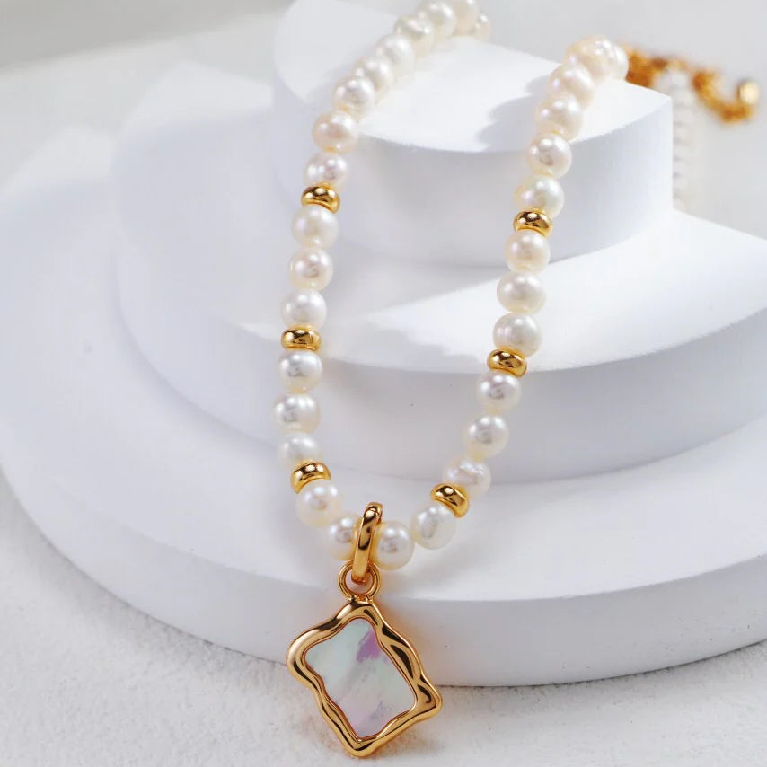 White Shell Double Sided Pendant Necklace