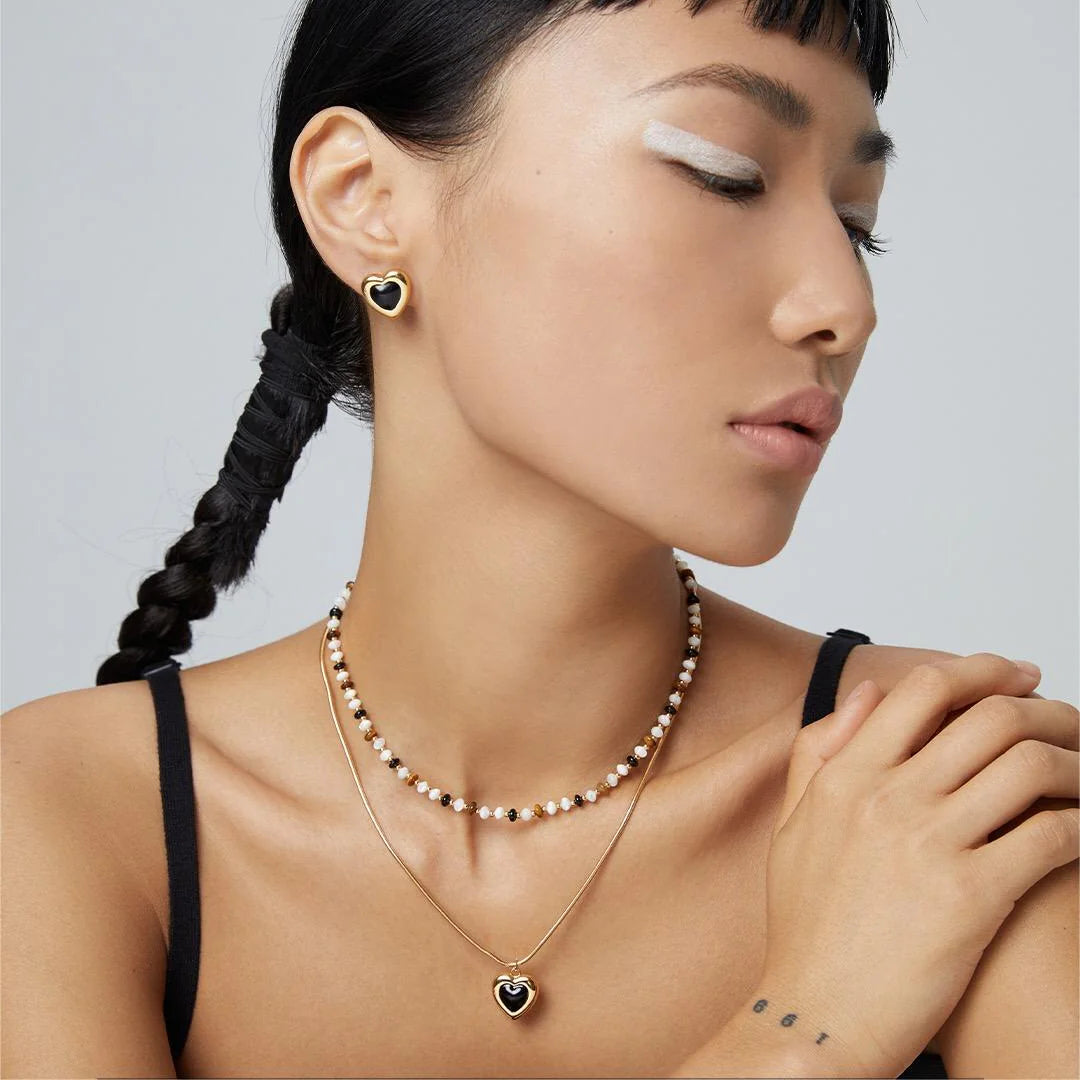 Black Drop Glaze Love Necklace