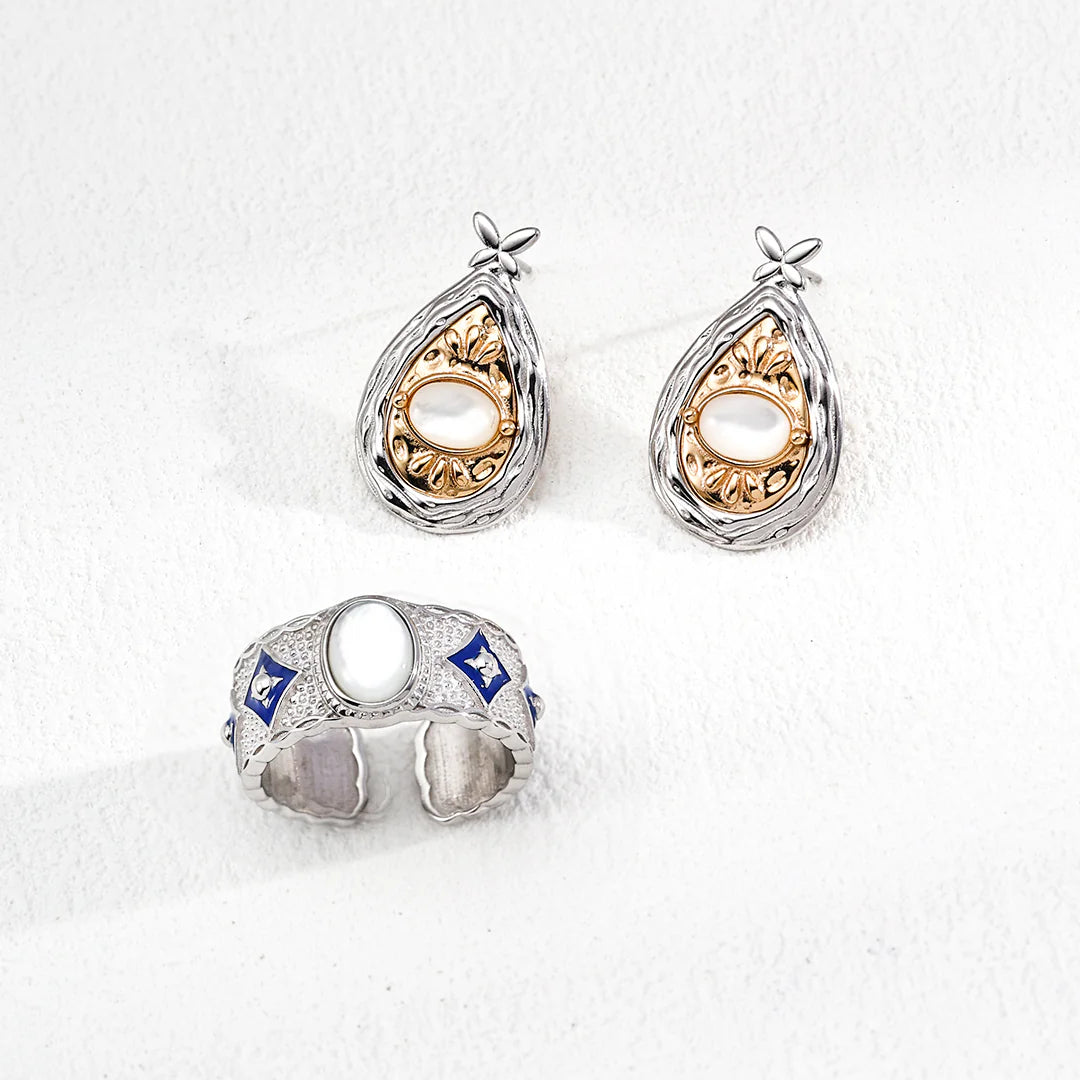 Blue Drip Glaze Lapis Lazuli / Mother-Of-Pearl Ring