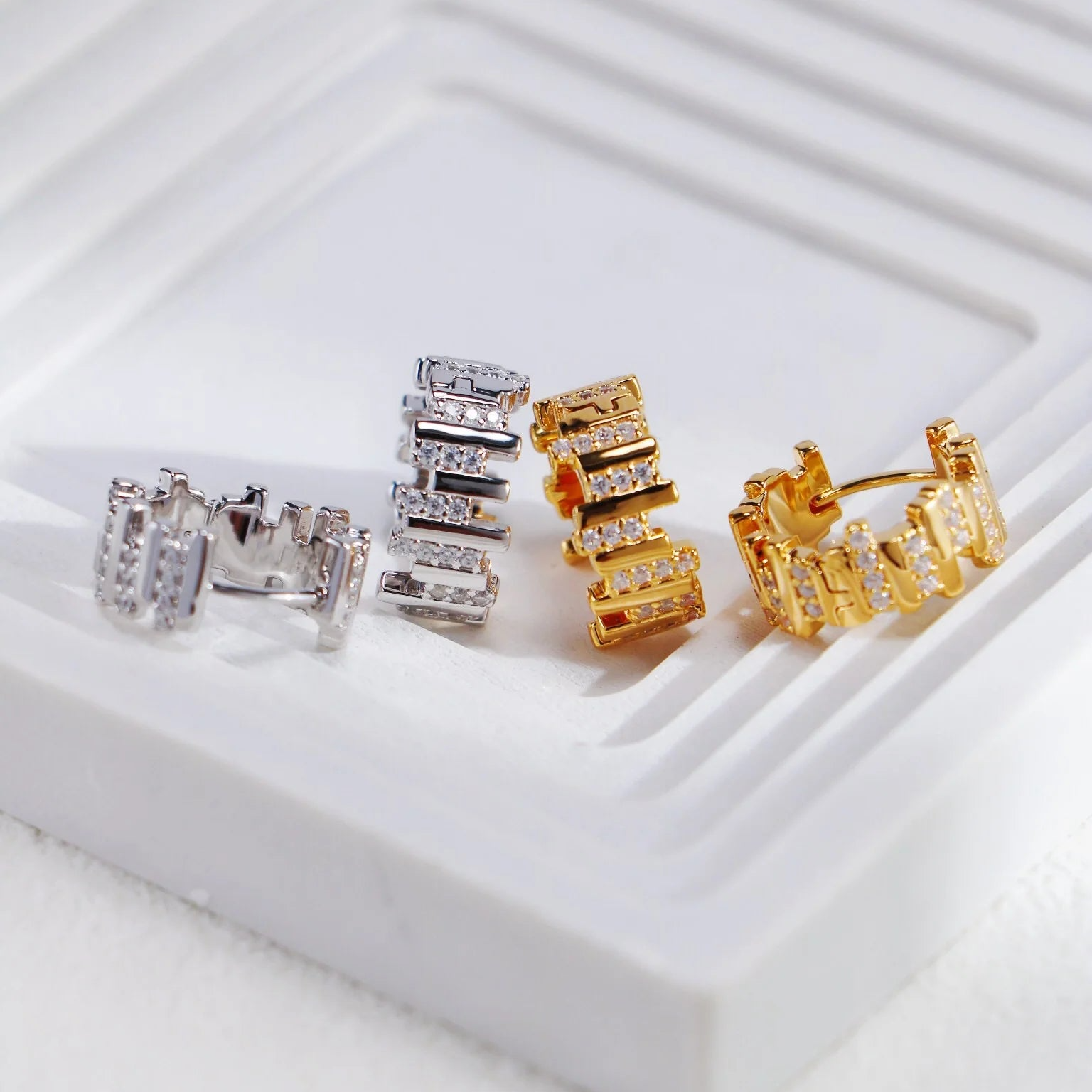 Wave Zircon Hoop Huggie Earrings