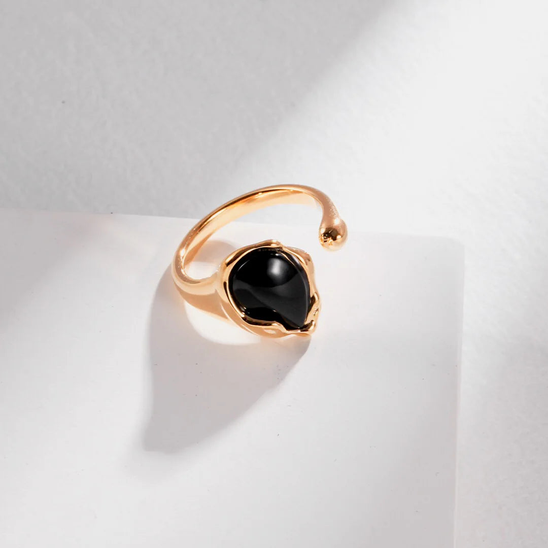 Black Agate Open Ring