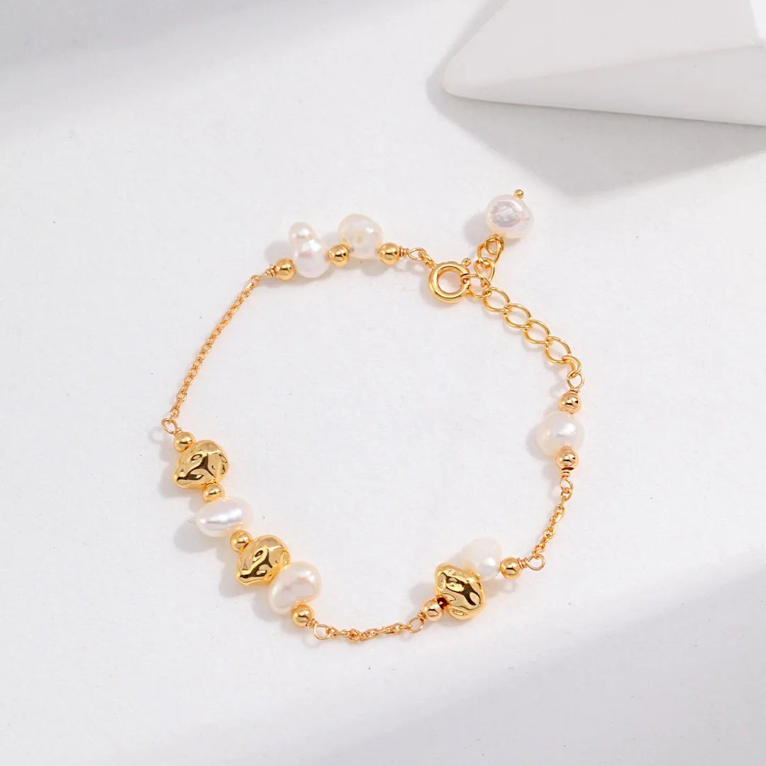 Baroque Pearl and Irregular Gold Ball Bracelet