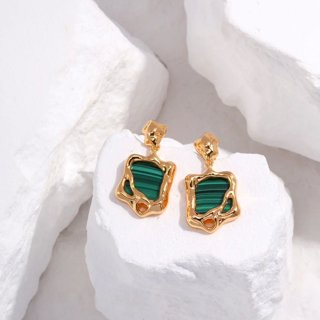 Malachite Stone Dangle Earrings
