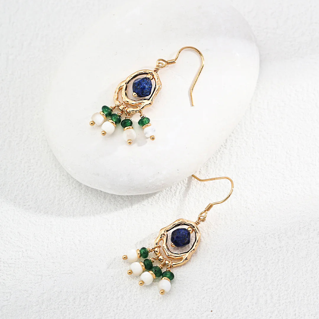 Synthetic Emerald Lapis Lazuli Shell Earrings