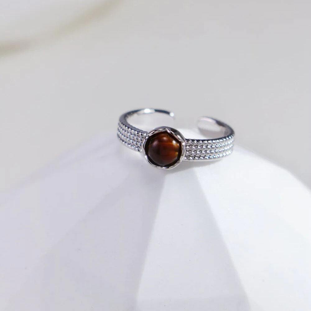 Natural Black Onyx / Tiger Eye Stone Open Ring