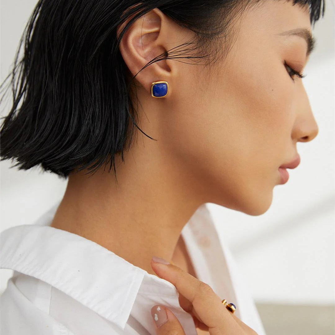 Square Natural Lapis Lazuli Earrings