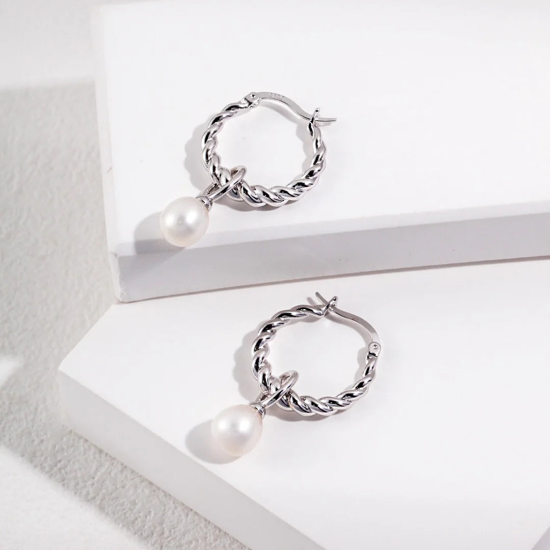 French Twisted Pearl Hoop Earrings